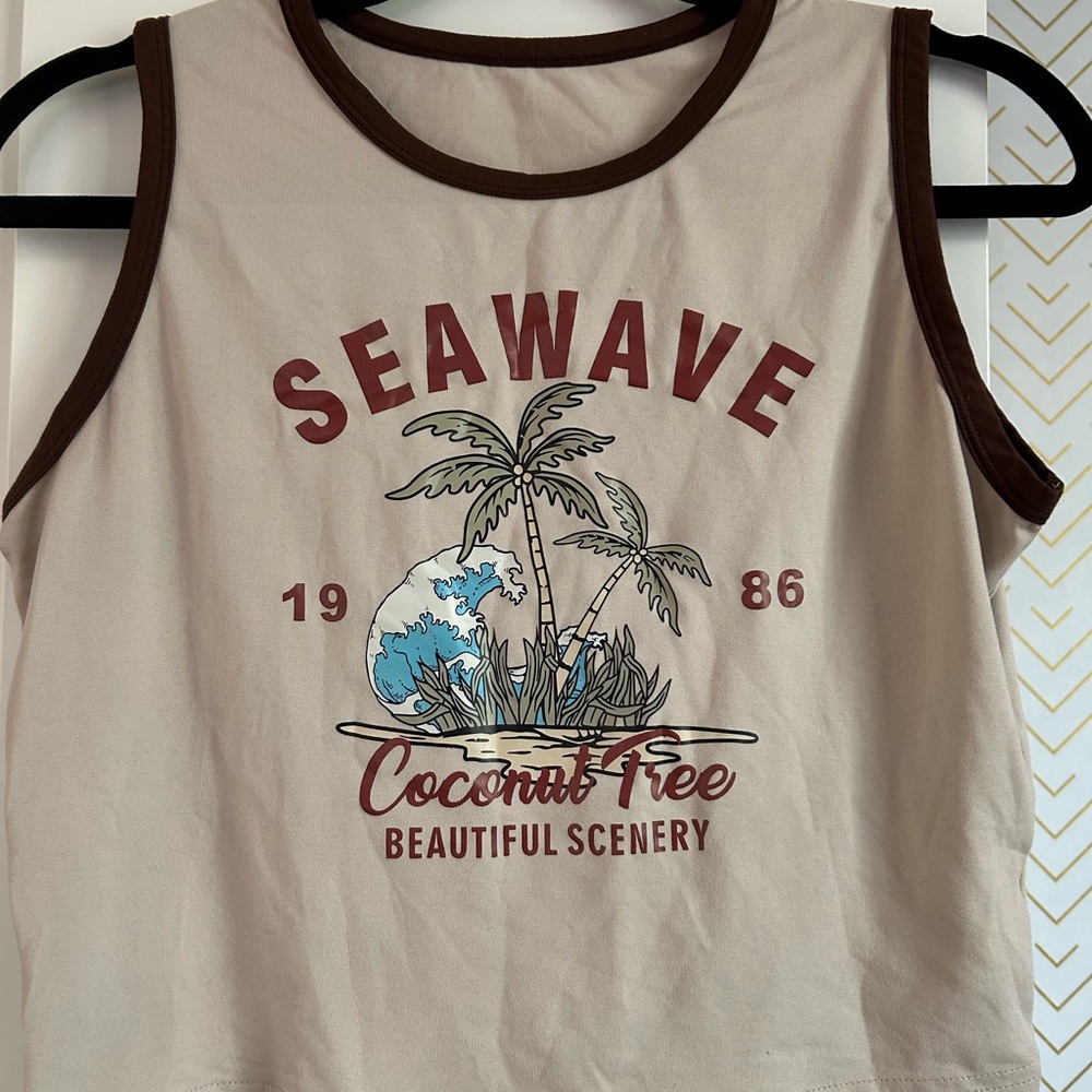 SHEIN Beige and Brown Graphic Tank Top